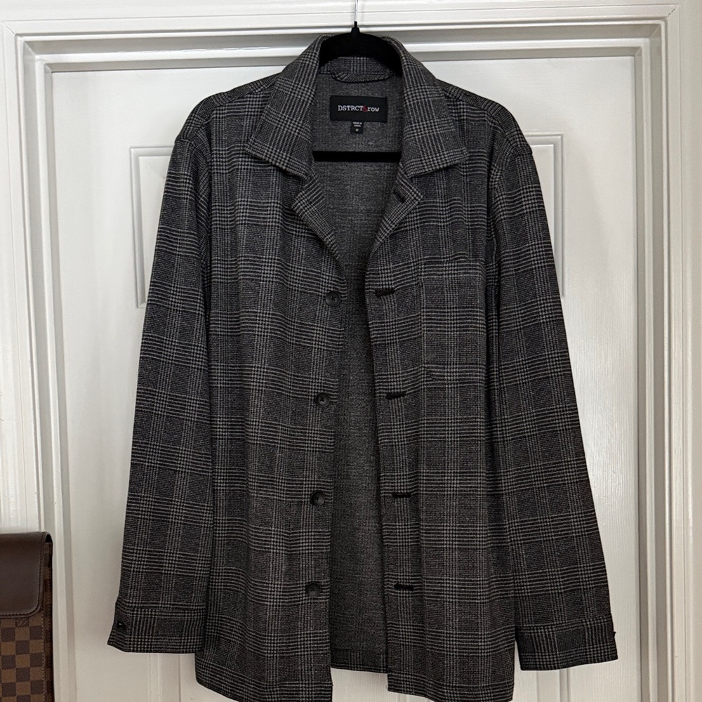 District Men's Charcoal Checkered Shirt Jacket